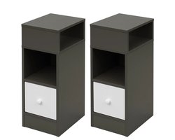 Nachtkastje - Nachtkastjes Set van 2 - Slank Klein Opbergkastje Nachtkastje Ruimte - Nachtkastjes Modern - 2 Open Planken 1 Lade - 25x66x30cm - Donkergrijs
