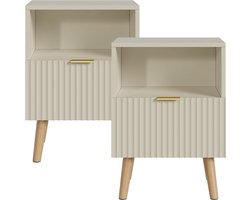 Nachtkastje Nand set van 2 zwevend met lade 55x40x30 cm havermout [en.casa]