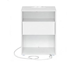 Nachtkastje Opbergkast 35×45×58,5 cm Wit Snel te monteren zonder gereedschap Ingebouwd stroompaneel met USB-poorten 2 open vakken + 1 lade Modern ontwerp Multifunctioneel voor slaapkamer, woonkamer en slaapbankuiteinde