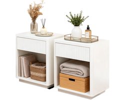 Nachtkastje - Open opbergkast - Plank - Opbergmeubel - Met lades - MDF (medium density fiberboard) - 55x40x63,5 cm - Geschikt voor slaapkamers, woonkamers en kantoren; biedt ruimte aan zware lampen, gestapelde boeken of decoratieve planten - Wit