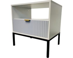 Nachtkastje Oslo - met lade- Scandinavisch design - lichtgrijs - goud geborsteld metalen handgreep- zwart metalen frame - 54 x 40 x 55cm