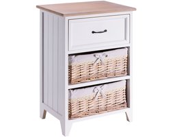 Nachtkastje PROVENCE n wit met 1 lade en 2 manden in wit
