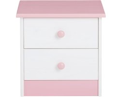 Nachtkastje RONDO van grenenhout, in wit/roze