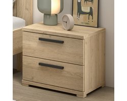 Nachtkastje Sammie - 50x39x47cm - Met Twee Lades - Eikdecor - Vipack - Kinder Nachtkastje - Bruin - Melamine; Spaanplaat