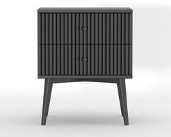 Nachtkastje Sem - Mango Hout - Zwart - 45x55x35 cm (BxHxD) - Twee Lades