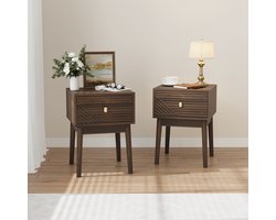 Nachtkastje Set 40x40x55 cm - 2 Laden met Metalen Handgrepen - Mid-Century Design - Hout - Walnootkleur