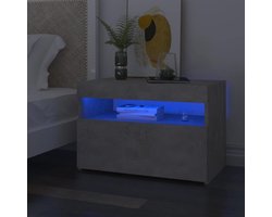 Nachtkastje Set - Sidetable Meubel - Slaapkamer Decoratie - Met RGB Verlichting - 60x35x40 cm - Beton Grijs