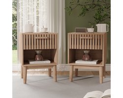 Nachtkastje Set van 2 - 1 lade - hout - gestreept design - draagvermogen 28 kg - 40 x 35 x 55 cm
