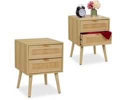 nachtkastje - set van 2 - 55 x 40 x 41,5 cm - 2 lades met rotan look