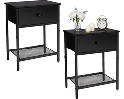 Nachtkastje set van 2 - 55x40x30 cm - met lade - zwart