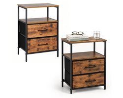 Nachtkastje - set van 2 - 61 x 38 x 28 cm - 2 lades - bruin-zwart