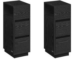 Nachtkastje - Set van 2 - Bijzettafel - Met Opbergruimte - Smal - Voor Kleine Ruimtes - 3 Lades - Zwart