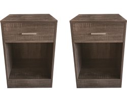 Nachtkastje (set van 2) - halkastje - met lade - 60 cm hoog - bruin