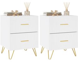 Nachtkastje - Set van 2 - Luxe - Met Opbergruimte - 2 Lades - Wit - Goud