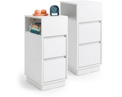 Nachtkastje - set van 2 - met 2 lades - 64x24x30 cm - wit