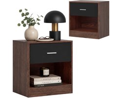 Nachtkastje - set van 2 - met lade - 41x39x28 cm - bruin-zwart