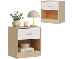 Nachtkastje - set van 2 - met lade - 41x39x28 cm - natuur-wit