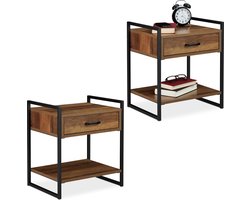 nachtkastje - set van 2 - met lade - industrieel - 50x43x37 cm - slaapkamer