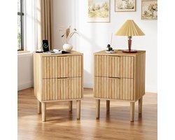 Nachtkastje Set van 2 met Oplaadstation – Bedside Tables met 2 Lades – Slaapkamer Bijzettafels – EU Stekker – 40 x 39,5 x 60 cm (Stijl 1, 2)