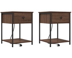 Nachtkastje Set van 2 | Nachtkast | Lamptafel | Bedside kasten bruin eikenkleur 42 x 41 x 56 cm Bewerkt hout