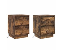 Nachtkastje Set van 2 | Nachtkast | Lamptafel | Bedside kasten Gerookt eiken 39 x 34.5 x 50 cm Bewerkt hout