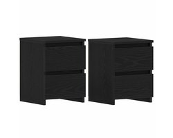 Nachtkastje Set van 2 | Nachtkast | Lamptafel | Bedside kasten Zwart eiken 30 x 30 x 40 cm Bewerkt hout