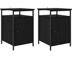 Nachtkastje Set van 2 | Nachtkast | Lamptafel | Bedside kasten Zwart eiken 40 x 42 x 60cm Bewerkt hout