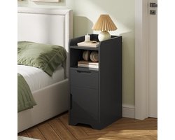 Nachtkastje - set van 2 - smal nachtkastje - set van 2 met 1 open vak - 1 lade en 1 kast met deur - bijzettafel - smalle banktafel - nachtstand voor slaapkamer - woonkamer - zwart