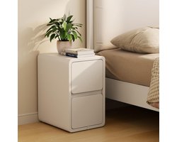 Nachtkastje, smal, bijzettafel met 2 laden, smalle nachtstand, installatievrij, lederen oppervlak, voor slaapkamer, woonkamer, breedte 30 cm, wit