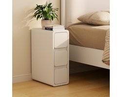 Nachtkastje, smal, bijzettafel met 3 laden, installatievrij, leren oppervlak, voor slaapkamer, woonkamer, breedte 20 cm (wit)