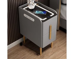 Nachtkastje - Smart Meubel - Opladen & Opbergen - Vingerafdrukslot - Met USB Poort - Lichtgrijs