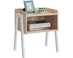 Nachtkastje, stapelbaar nachtkastje, nachtcommode, bijzettafel met open vak, stabiele metalen poten, industrieel design, eiken