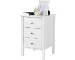 Nachtkastje voor boxspringbed - wit - bijzettafel - sofafel - 3 laden - 60 cm hoog Nachtkastje