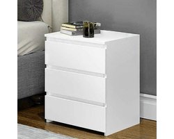 Nachtkastje voor slaapkamer, commode met 3 laden, modern design van hout, MDF, kleur: wit, meubels, huisdecoratie, afmetingen: 55 x 45 x 38 cm