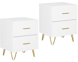Nachtkastje - Voor Slaapkamer - Modern Vierkant Bijzettafeltje met 2 Laden & Opbergruimte - Slaapkamer Meubel in Hout