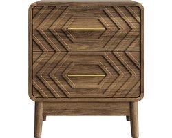 Nachtkastje Walnoot Bruin met 2 Lades - Bedtafeltje met Opbergruimte - MDF Nachtkastje voor Slaapkamer - 3D Reliëf Design - 48x38x56 cm