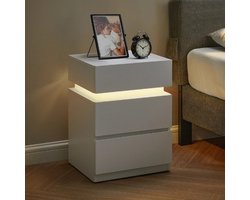 Nachtkastje Wit - Met Verlichting - LED Verlichting - Verschillende kleuren - 3 Lades - Wit - 35x40x55cm
