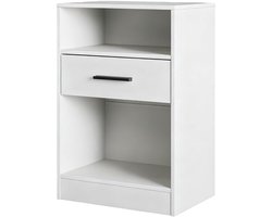 Nachtkastje Wit Modern Bedkast Met Lade En Open Vakken Spaanplaat Papieren Afwerking Nachtkast Voor Slaapkamer 40x30x60 cm