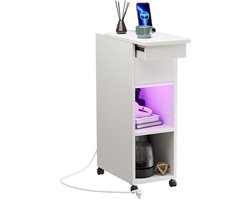Nachtkastje - Wit nachtkastje - Smal nachtkastje - 1 lade + 0,24 m Bluetooth-lichtstrip en oplaadstation - Hoekkast voor slaapkamer