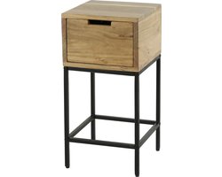 Nachtkastje XS Flat | 1 lade | bruin / zwart | hout / metaal | 30 x 30 x 60 cm | woonkamer / slaapkamer | modern design