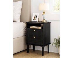 Nachtkastje Zwart Hout - Modern Ontwerp - 1 stuk