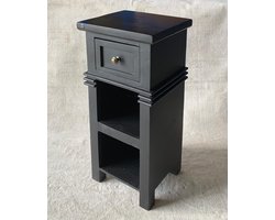 Nachtkastje – Zwart Mangohout – Met Lade en Open Vakken – 34x39x81 cm