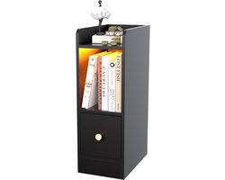 Nachtkastje - Zwart nachtkastje - Zwevend nachtkastje - Nachtkastje met drie planken - Nachtkastje met één lade - 1 stopcontact/2 USB-poorten - Houten nachtkastje - Nachtkastje met lamp - Nachtkastje voor de slaapkamer 30x20x58 cm