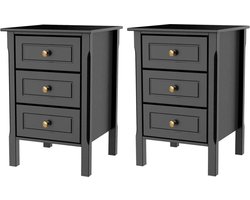 nachtkastje|nachtkastje set van 2|nachtkastjes|nachtkastje zwart|2-delige set, elk met 3 laden, 60 cm hoog