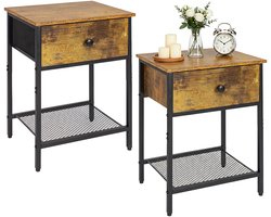Nachtkastjes - 2 stuks - industrieel - donkerbruin en zwart - 40x55x30 cm