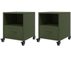 Nachtkastjes 2 stuks - Sidetables bedside - Opbergen spullen - Stabiel staal frame - 36x39x435 cm - Olijfgroen