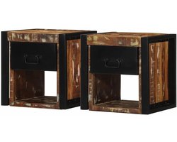 Nachtkastjes 2 stuks - Wandkastjes - Slaapkamer opbergen - Uniek oud hout - 40x35x40 cm - Multicolor