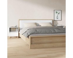 Nachtkastjes 2 stuks wit 40 x 35 x 50 cm met lade en compartiment, houten poten van rubber, decoratief tafelblad
