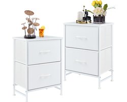 Nachtkastjes-Ladekast 2-Delige Set met Stoffen Lades – Multifunctionele Opbergkasten met Houten Bovenblad – 50×45×30 cm – Wit
