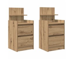 Nachtkastjes met 2 lades Set van 2 | Nachtkast | Lamptafel | Bedside kasten ambachtelijk eikenkleurig